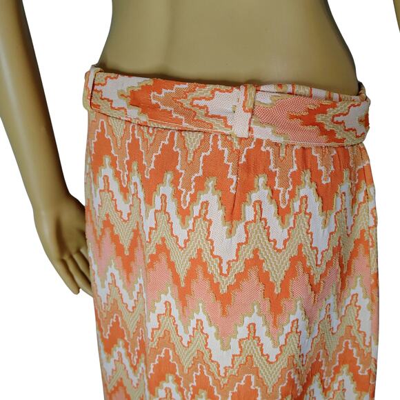 60s Orange Chevron Print Maxi Skirt Matching SS Vest Leisure Suit Set Size 13/14 - Picture 8 of 11